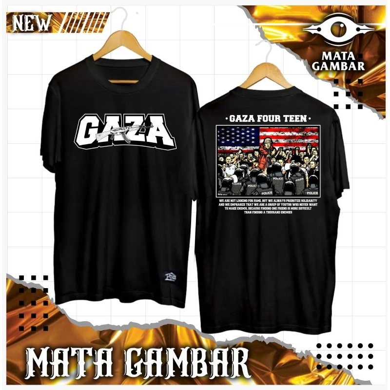 T-SHIRT GAZA FOUR TEEN || T-SHIRT GAZA || GRATIS ONGKIR || BISA COD