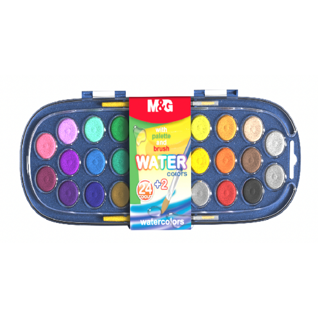 

M&G Solid Water Color Paint 30mm with brush Cat cair 24 + 2 warna