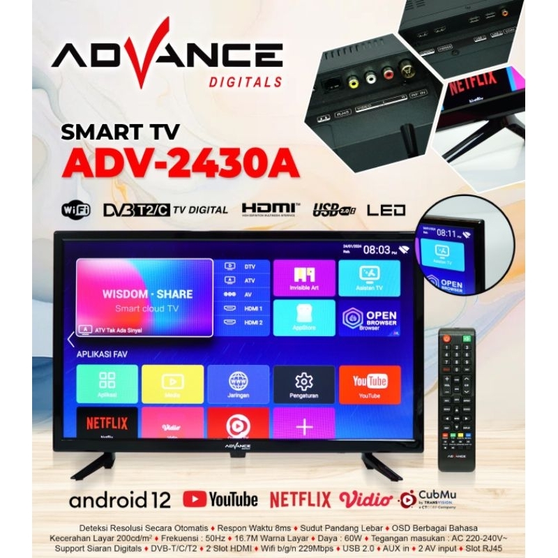 TV led 24 Inch smart android ADV-2430A Android TV / Televisi Advance