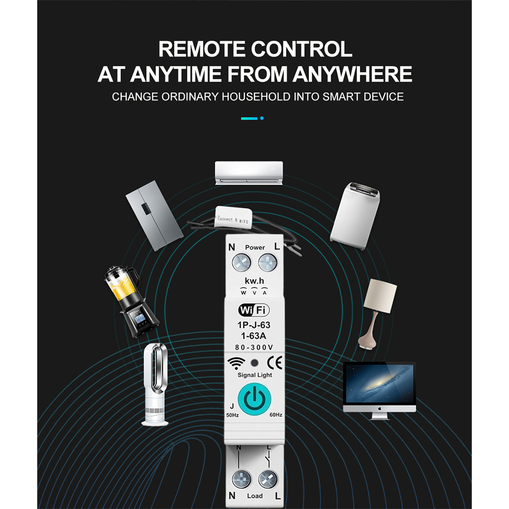 BAGUSBELI Din Rail MCB Monitor kWh with Kontrol Suara Smart Tuya App Timer 40A