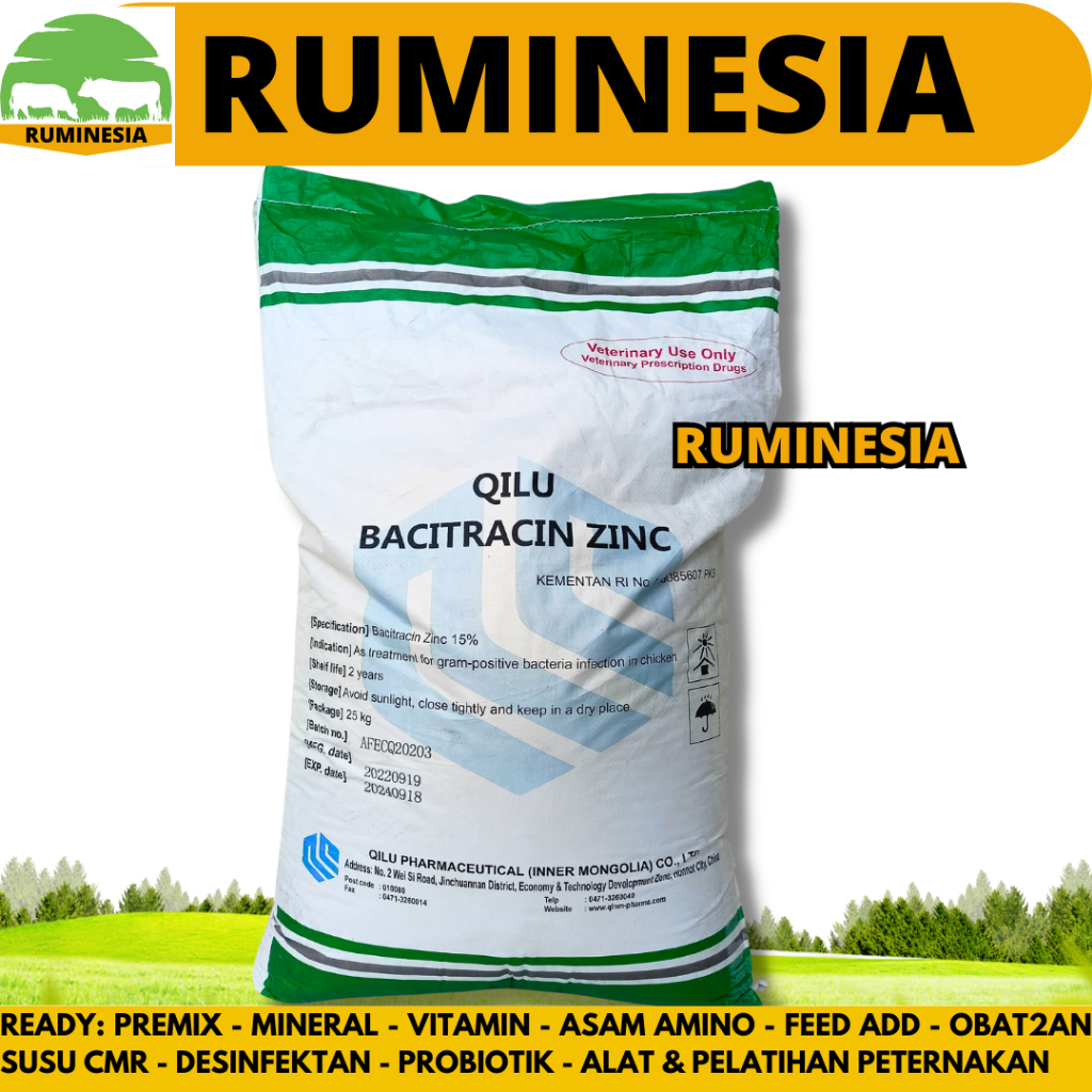 PROMO QILU BACITRACIN ZINC 15% 1 KG - AGP Ayam Broiler - ZINC BASITRACIN 15% 1KG - Pemacu