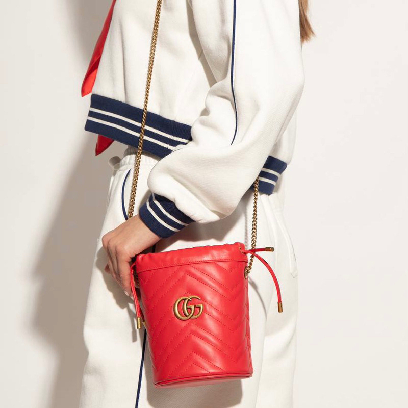 Original Gucci Mini GG Marmont Leather Bucket Crossbody Bag