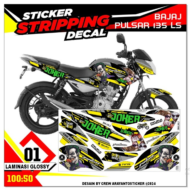 Stiker Striping Decal Bajaj Pulsar 135 LS Variasi ARS01 JOKER Semua Ready COD