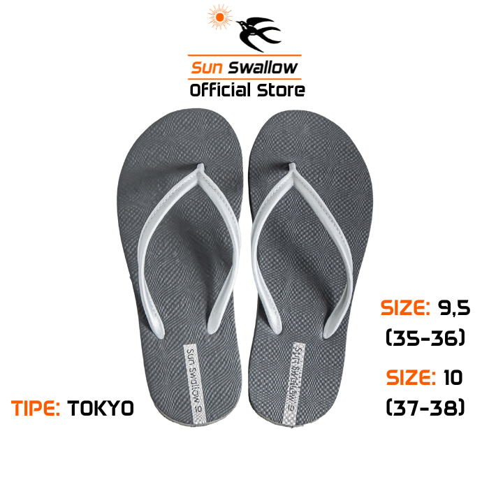Sun Swallow Sandal Jepit Karet Wanita Tokyo Ladies Abu-Abu Size Ukuran 35 36 37 38