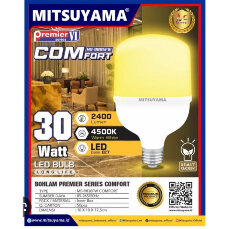 Bohlam Lampu LED 30 Watt MITSUYAMA Premier VI COMFORT Cahaya Kuning
