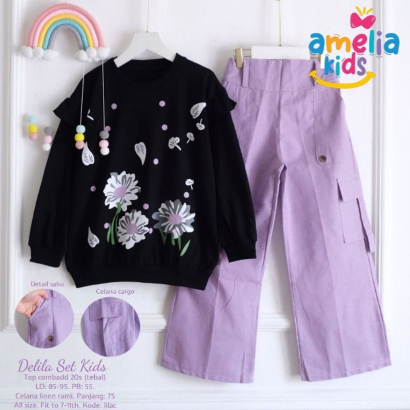 [ TERMURAH SIAP KIRIM Amelia Kids] DELILA SETCEL UMUR 8 - 13 TAHUN SET CELANA KARGO KIDS SETELAN KAO