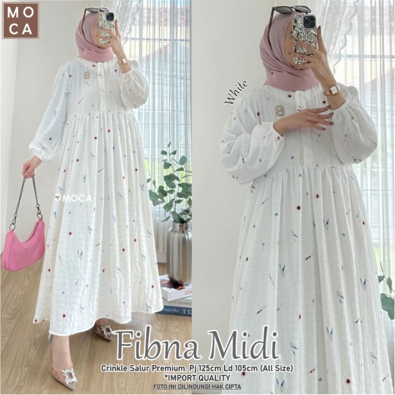FIBNA MIDI DRESS MOTIF LAVANDA CRINKLE PREMIUM 2303