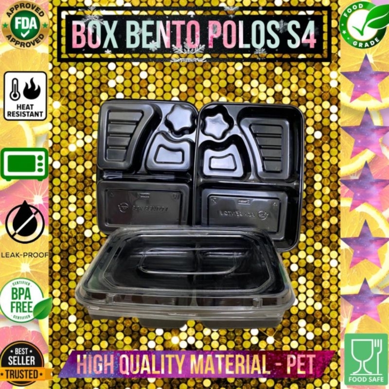 KELIPATAN PEMBELIAN 50 PCS BOX BENTO SEKAT 4 / TRAY BENTO SEKAT 4 / BENTO BOX SEKAT 4 / KOTAK NASI S