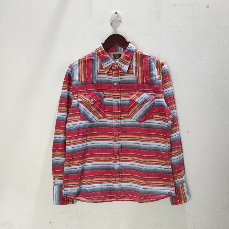 Kemeja Flanel Edwin Stripe multicolor shirt size L fit M