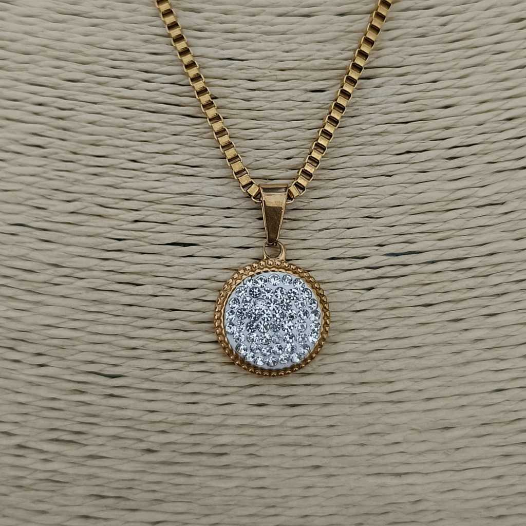 KALUNG LIONTIN TITANIUM MODEL BULAT PERMATA