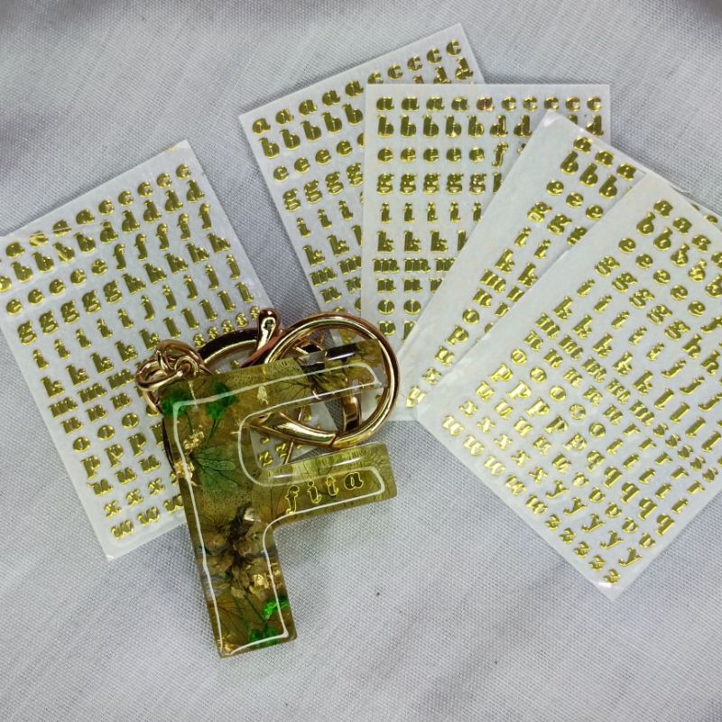STIKER KECIL GOLD Sticker Import huruf alfabet untuk dekorasi case handphone, jurnal, scrapbook, dia