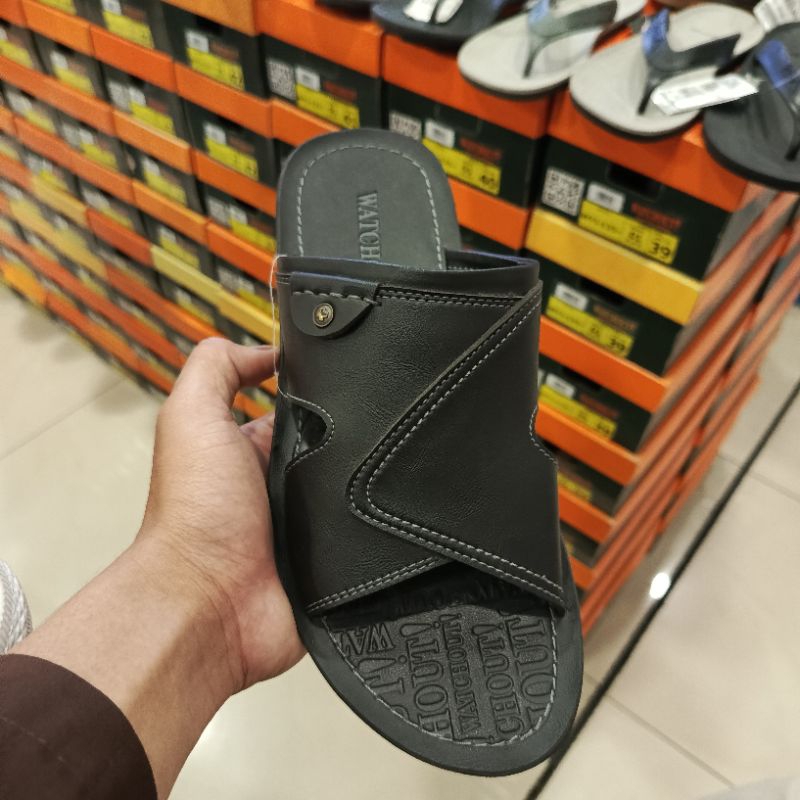 SANDAL SLIDE FLAT SLIP ON TALI LEBAR WATCHOUT SANDAL PRIA MOTIF EMBOS || SANDAL PRIA WATCHOUT ORIGIN