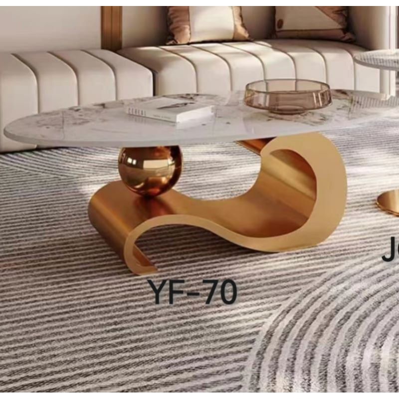 Meja Tamu Import - Top Table Granite - Kaki Stainless Gold -  Coffee Table -130cm