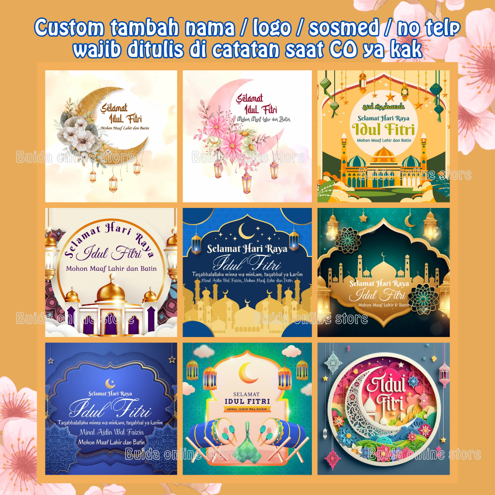 

Kartu Ucapan / Stiker Selamat Hari Raya Idul Fitri Label Kemasan Sticker toples kotak tabung dekorasi hampers dus box paperbag Tas Mika Thinwall goodiebag parcel hantaran bingkisan hampers lebaran bisa custom tambah nama keluarga toko nomor telpon sosmed