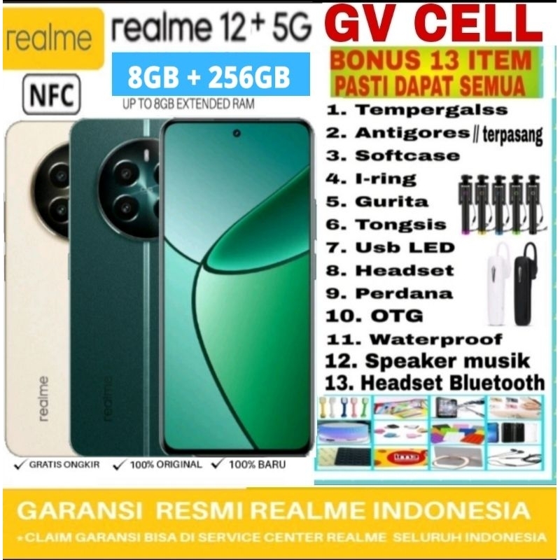 REALME 12  PLUS 5G NFC 8+8/256GB RAM 8GB ROM 256GB GARANSI RESMI REALME