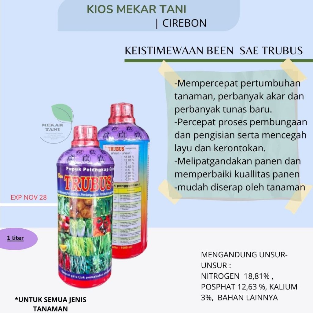 PUPUK BEEN TRUBUS PLUS ZPT 1 L/ PUPUK PERTUMBUHAN