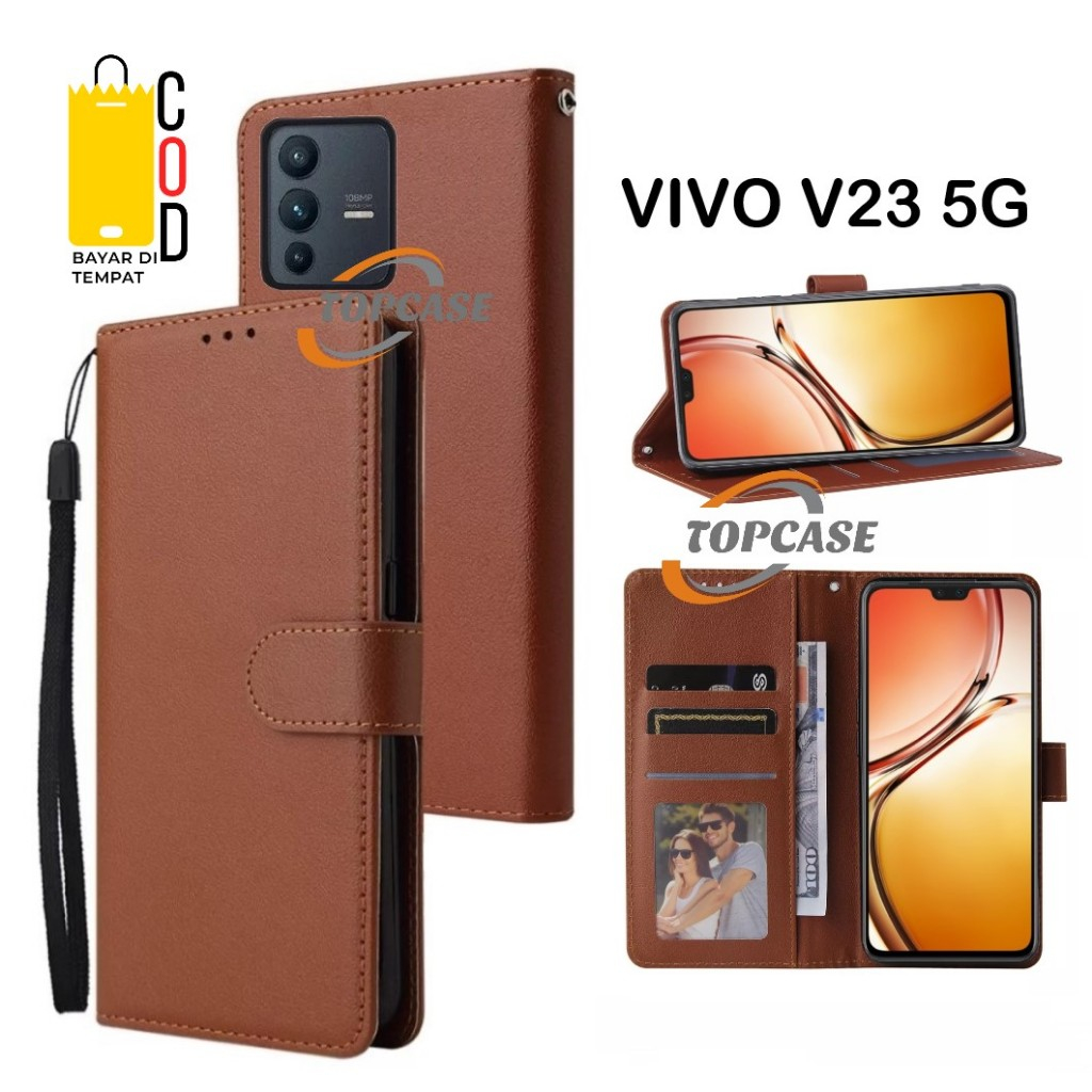 Leather Case Flip VIVO V23 5G - Flip Case Kulit - Casing Dompet Wallet