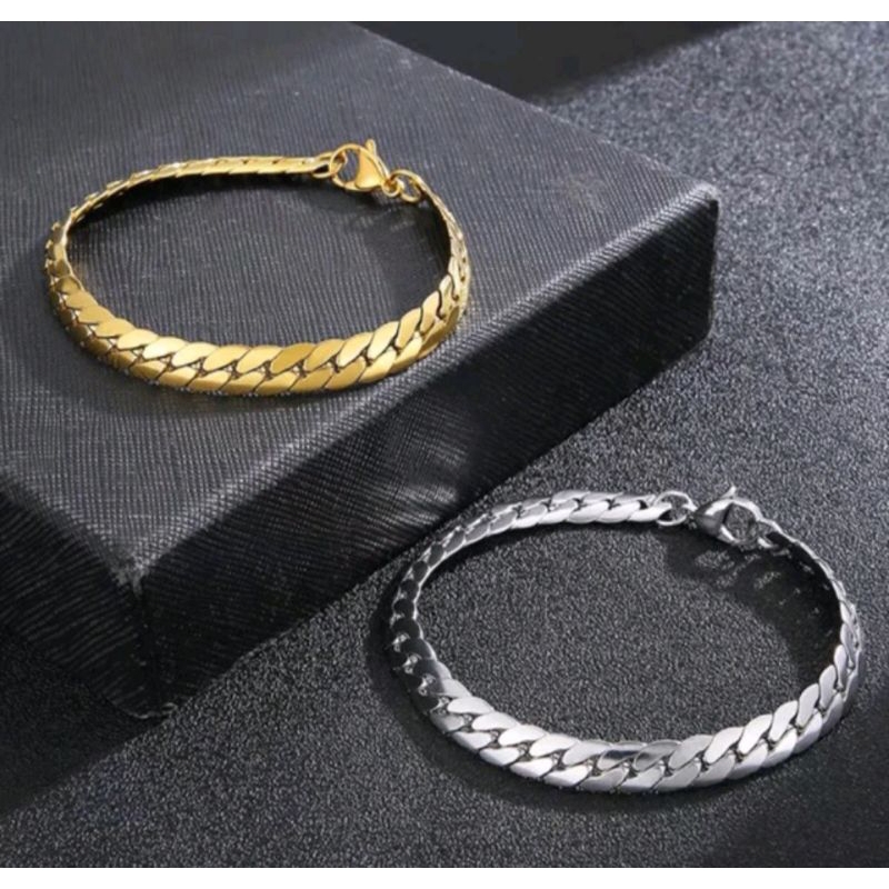 Gelang titanium silver dan gold model sisik naga polos pria dan wanita