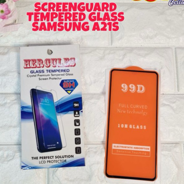 Screenguard Tempered glass pelindung layar kaca Samsung A21s full layar list hitam