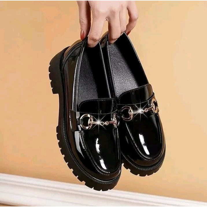 Promo Terbaru Sepatu Kerja Pantofel Wanita Hitam Karet Sepatu Docmart Wanita Kasual Korea Hitam