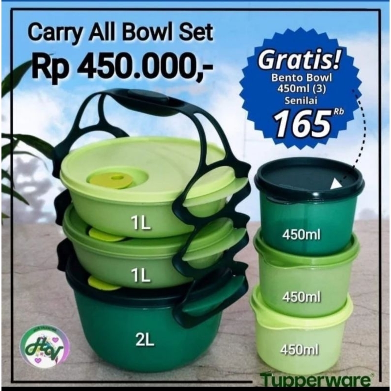 rantang susun tupperware carry all bowl free:soup bowl @400ml 3 pcs