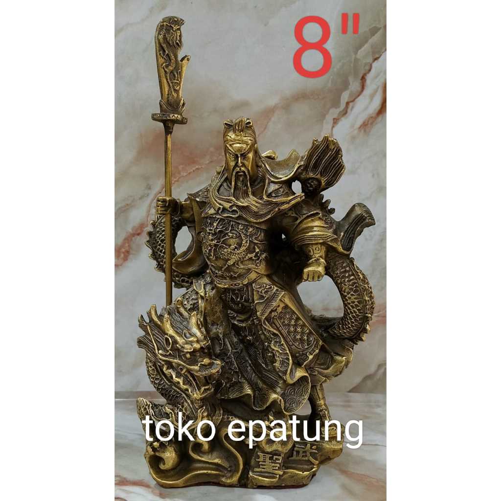 patung kwan kung / kwan kong / guan yu - Naga - kuningan - 8 inch