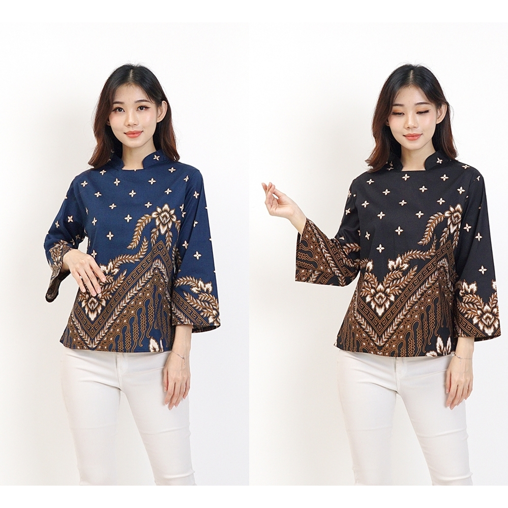 BAJU BLOUSE BATIK WANITA 559 BT BAJU BATIK HITAM BIRU NAVY PREMIUM MODERN KERJA KANTOR PESTA KASUAL 