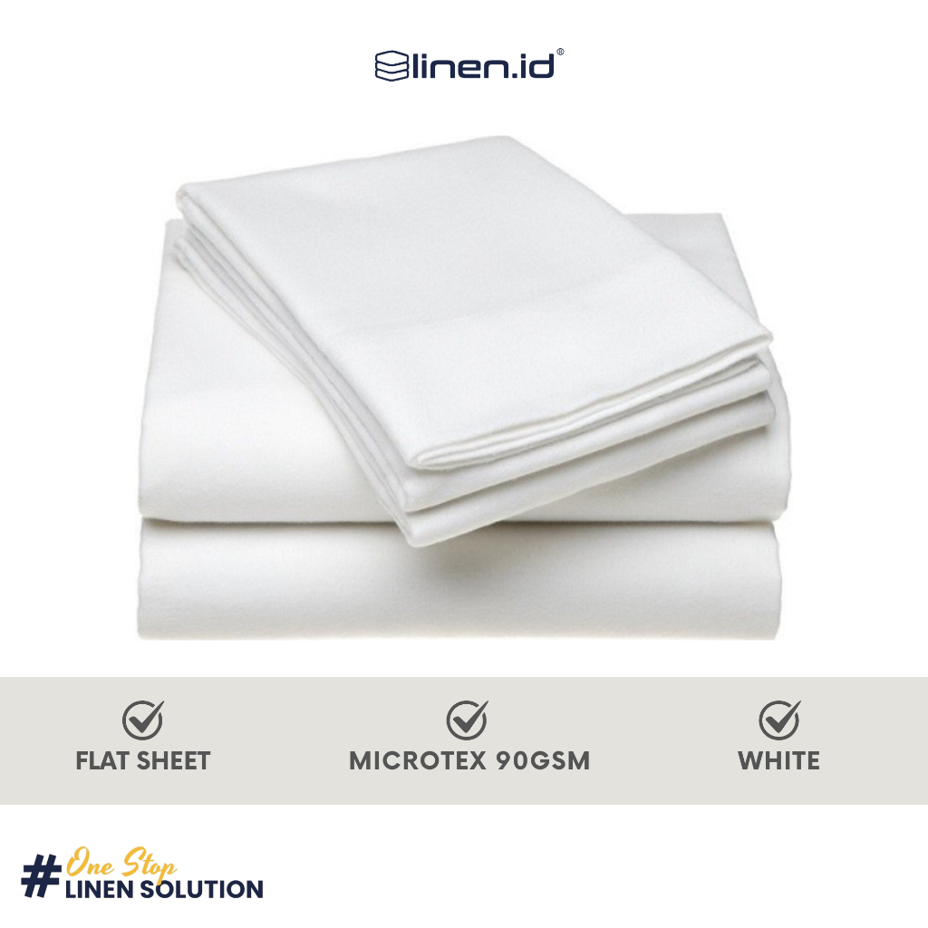 [Sprei Hotel] Flat Sheet Putih Polos Microtex 90gsm Tanpa Karet