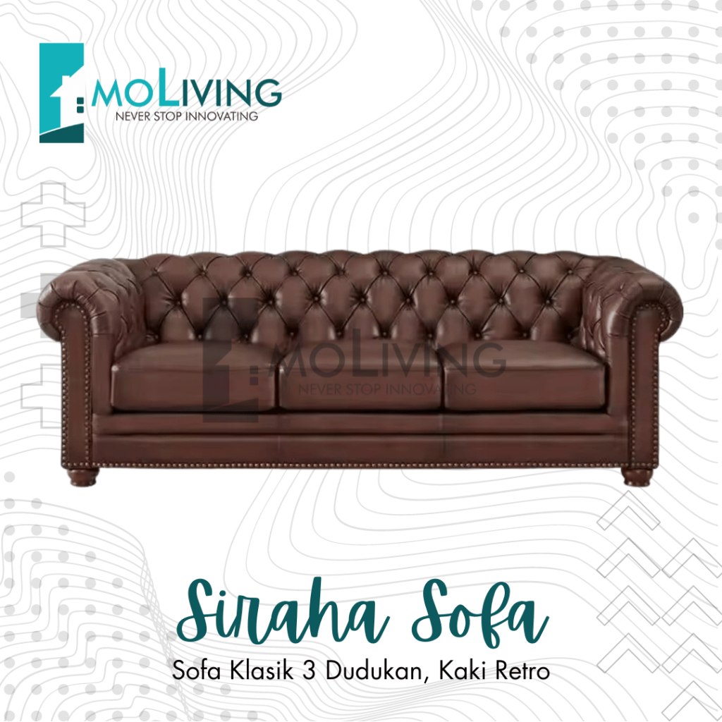 Siraha Sofa Chesterfield/Sofa Chesterfield 3 Seater, Kaki Klasik