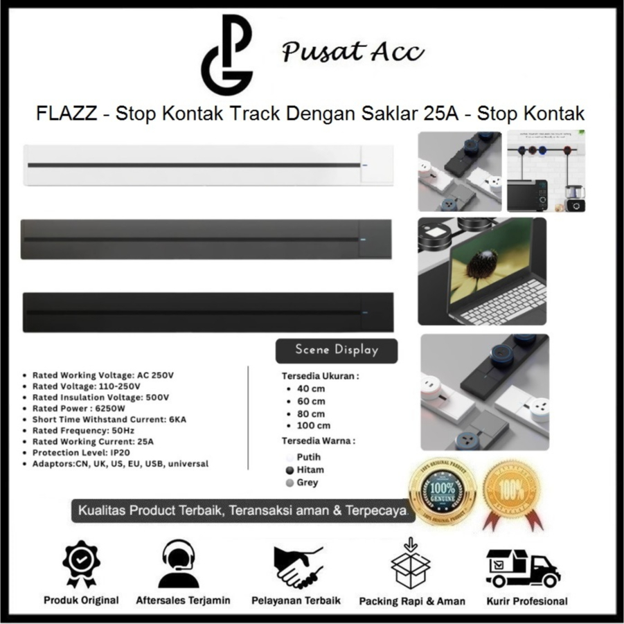Flazz - Stop Kontak Track Dengan Saklar 25A - Stop Kontak Rel Meja - Stop Kontak Track Sklar