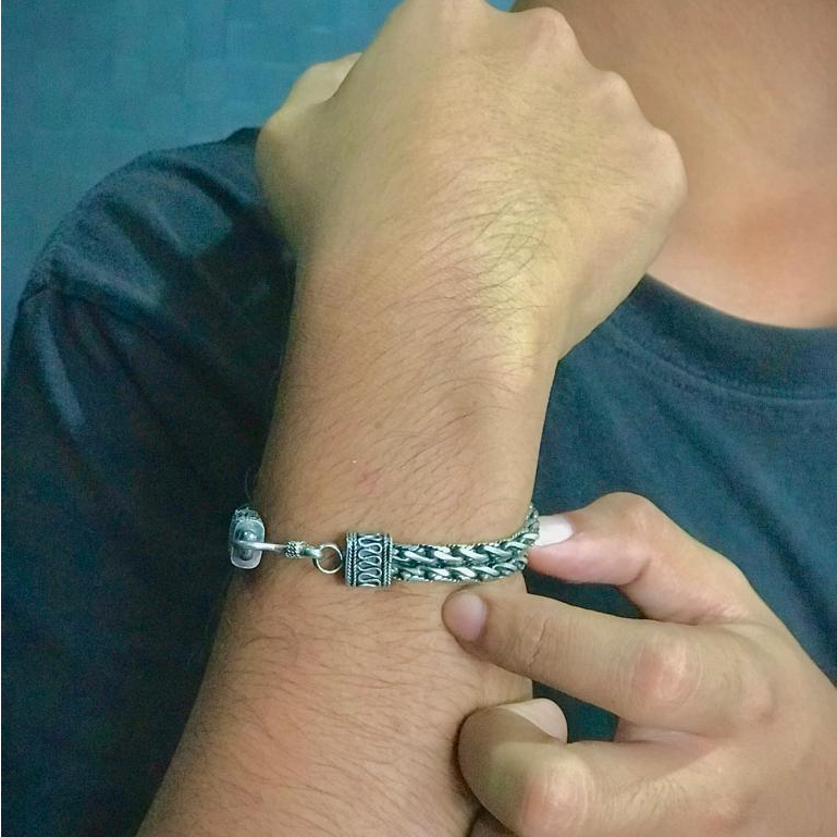 Gelang Perak Bakar Bali -  Ulatan Tali - 2 Rantai (Klasik) (GLRTKMB3185)