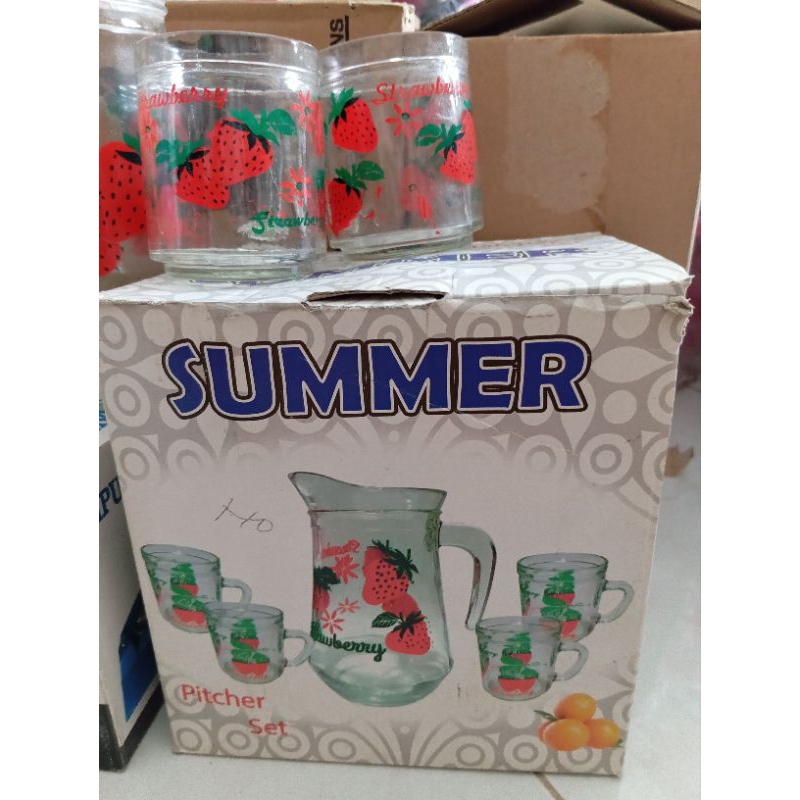 Cangkir set beling motif SUMMER 5pcs / Pitcher Set SUMMER