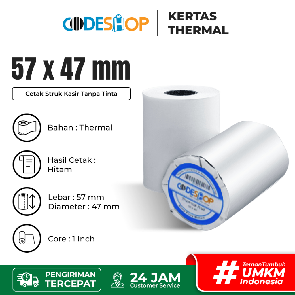 

KERTAS STRUK THERMAL CODESHOP 58MM X 47MM