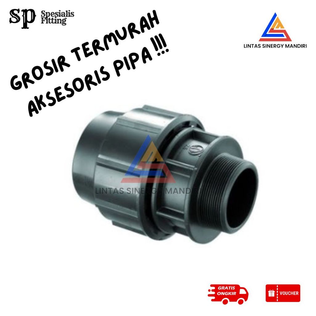 sambungan / aksesoris / fitting pipa HDPE Sok drat luar 90mm (3")
