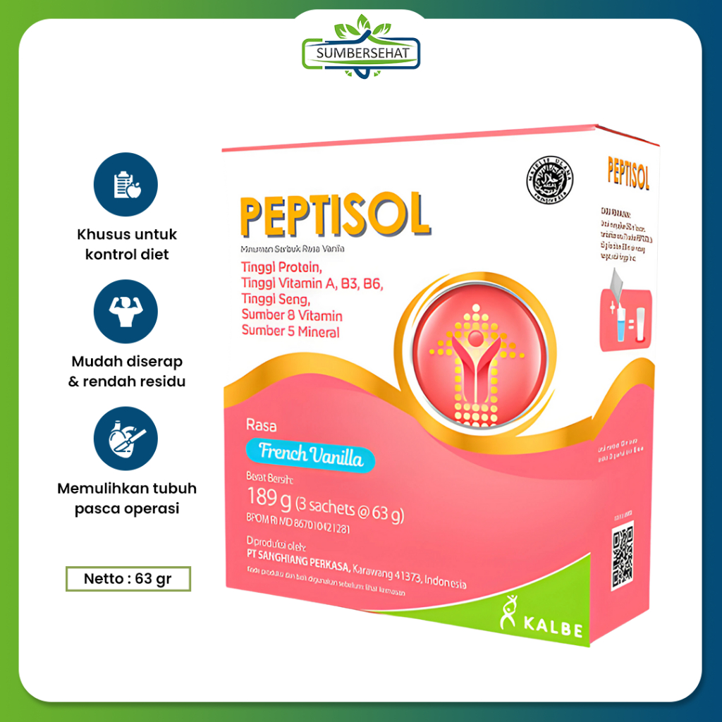 

Susu Peptisol Asli Isi 3 Sachet 63 Gr Nutrisi Pasca Operasi Tinggi Protein Halal Bpom