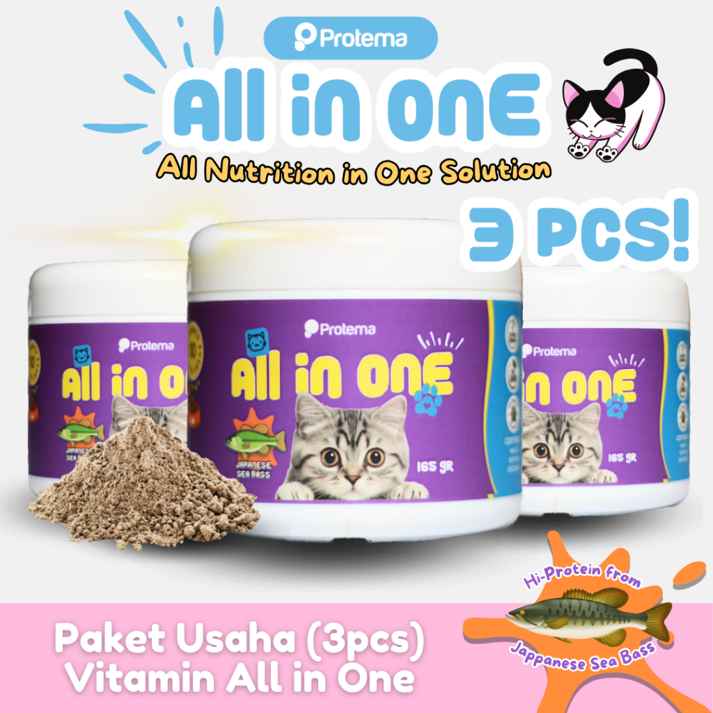 [3 PCS] ALL IN ONE BY PROTEMA | VITAMIN HARIAN KUCING | KESEHATAN IMUN, BULU, JANTUNG, MATA, PENCERN