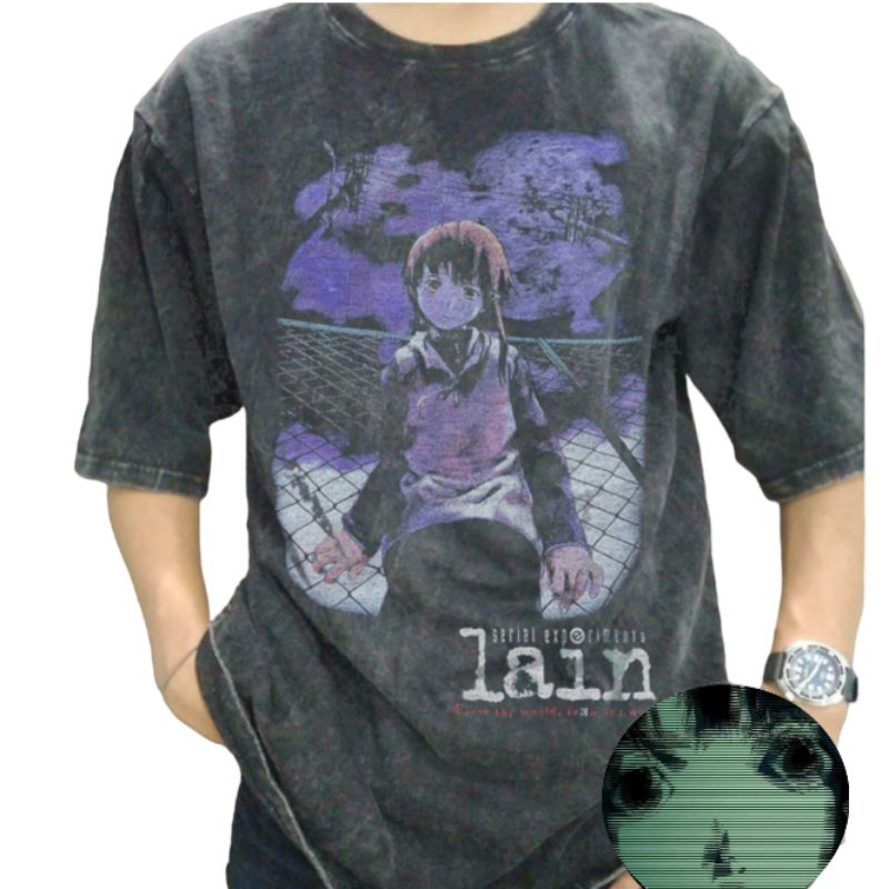 Serial Experiments Lain Anime Vintage Wash T-shirt/Kaos Anime Experiments Lain Vintage Wash Oversize