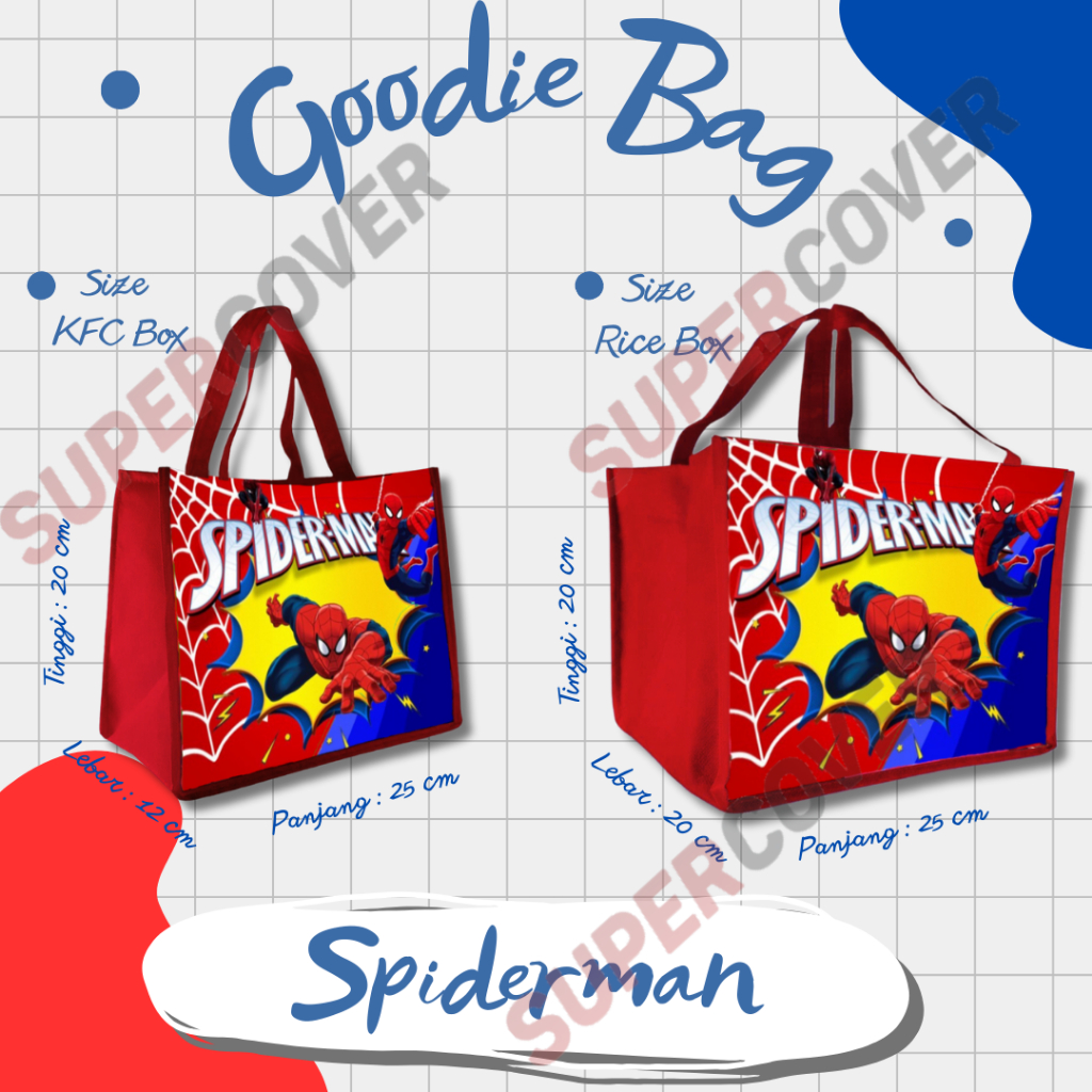 

Goodie Bag Gambar Kartun Spiderman Warna Merah Untuk Acara Ulang Tahun, Aqiqah ,Kitanan , DLL