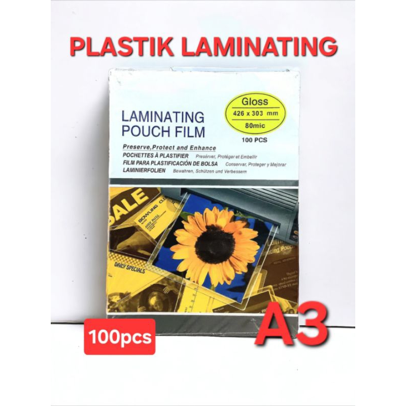 

LAMINATING POUCH FILM A3 / PLASTIK LAMINATING SERTIFIKAT A3 TERMURAH 80MICRON