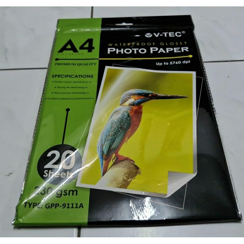 GLOSSY PHOTO PAPER A-4 230 GSM V-TEC / KERTAS FOTO KILAP A4 230 GR VTEC / KERTAS FOTO MENGKILAP