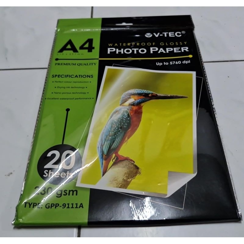 GLOSSY PHOTO PAPER A-4 230 GSM V-TEC / KERTAS FOTO KILAP A4 230 GR VTEC / KERTAS FOTO MENGKILAP
