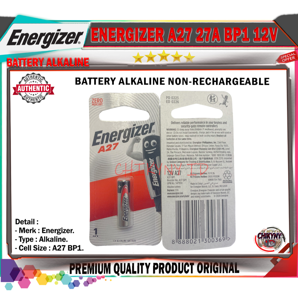 BATERAI ENERGIZER A27 27A 12V ALKALINE ORIGINAL