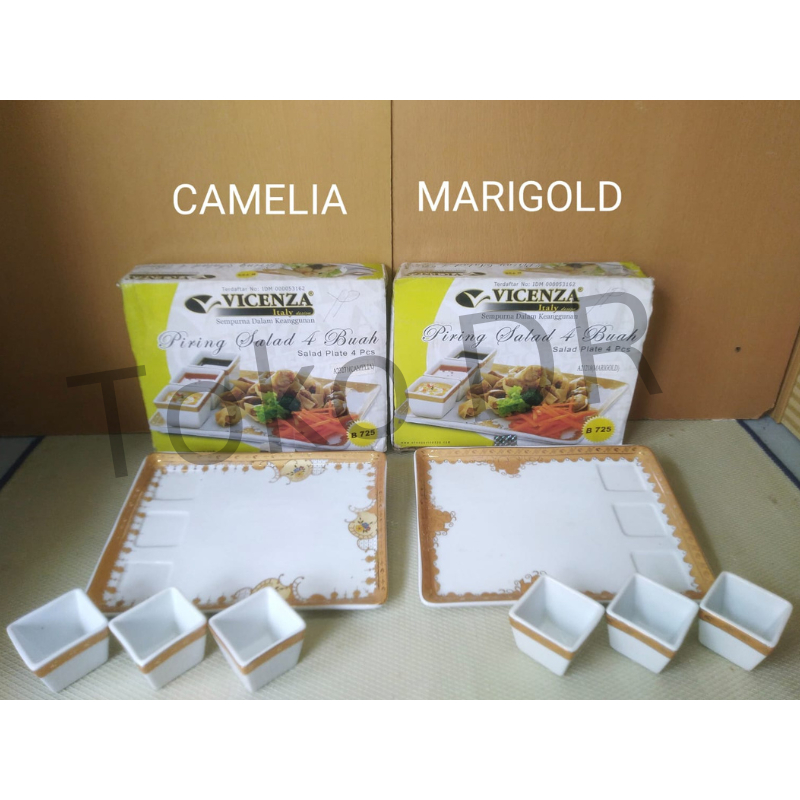 Piring Salad B725 motif bunga lily - padi - camelia - marigold / VICENZA / Ceramic