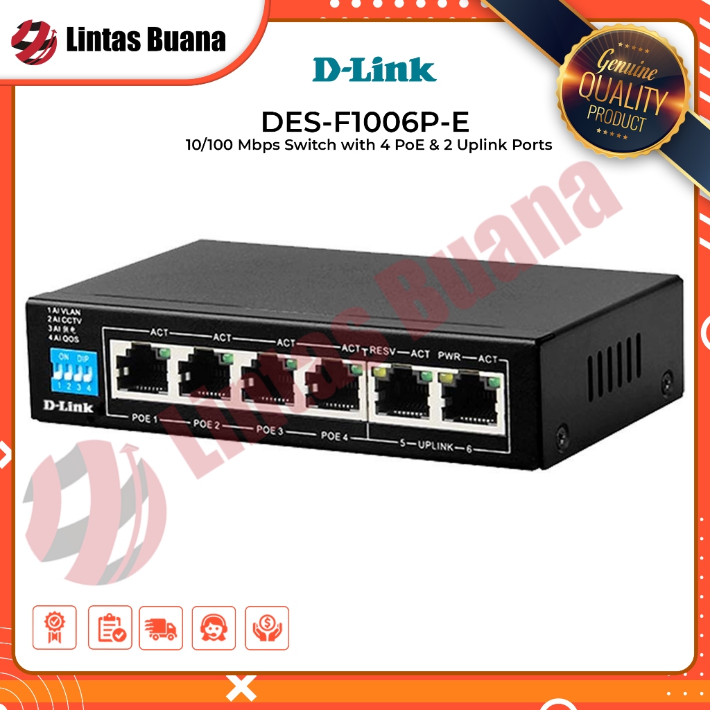 D-LINK DES-F1006P-E 4+2 port 100Mbps POE SWITCH HUB 6 PORT | DLINK Switch DESF1006P-E
