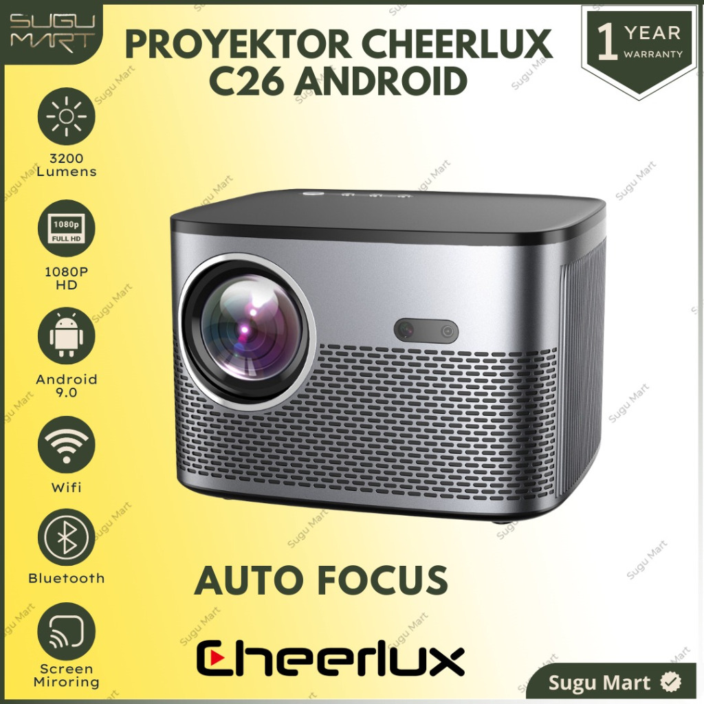 Proyektor Cheerlux C26 3200 Lumens Android Wifi Bluetooth 1080p | Proyektor Android Bluetooth | Proy
