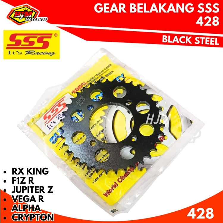 GEAR BELAKANG SSS 428 RX KING - F1Z R - JUPITER - MX - VEGA - VEGA R BLACK STEEL UKURAN 32 34 36 38 
