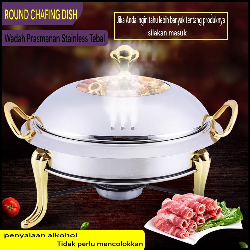 Stainless Steel Round Chafing Dish - Wadah Prasmanan Dengan Tekstur Tebal