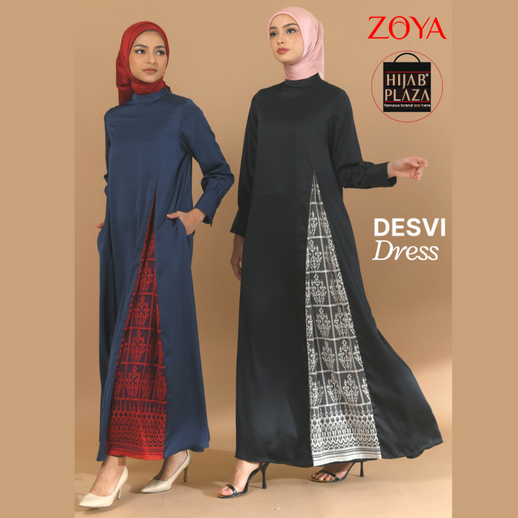 Gamis Terbaru ZOYA Gamis Lebaran Desvi Dress Bahan Satin Premium Warna Hitam dan Navy