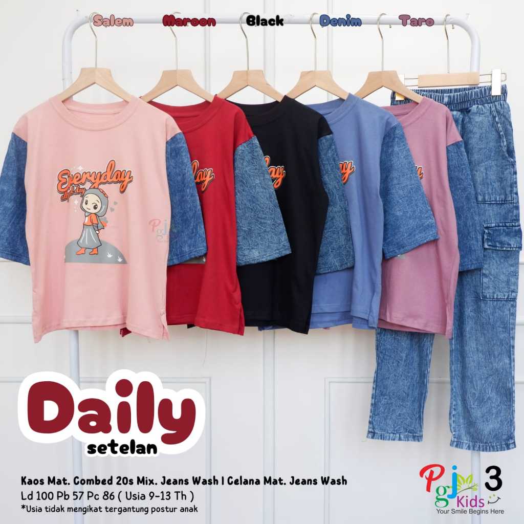 setelan jeans anak perempuan 9-13 tahun caitlin daily set ori pgj kids