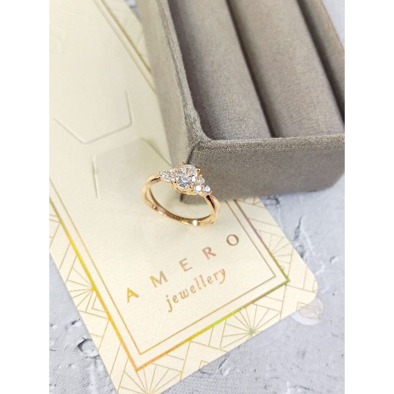 AMERO Collection ROSEGOLD Cincin Diamond look mata oval, 16K